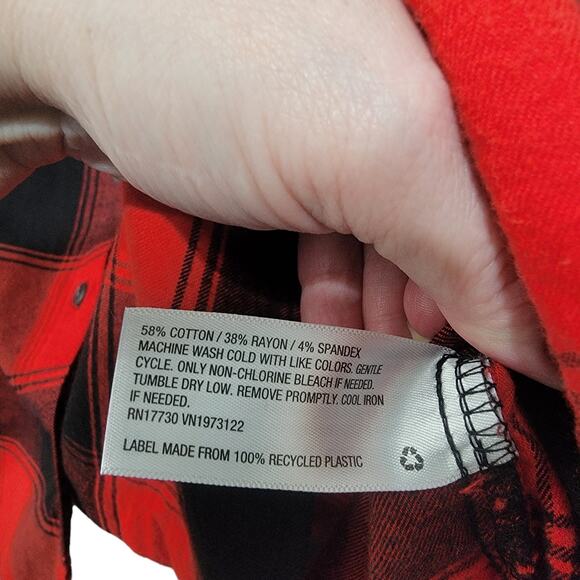 Ava & Viv Womens Black Red Buffalo Check Flannel Long Sleeve Top 3X - Picture 4 of 7